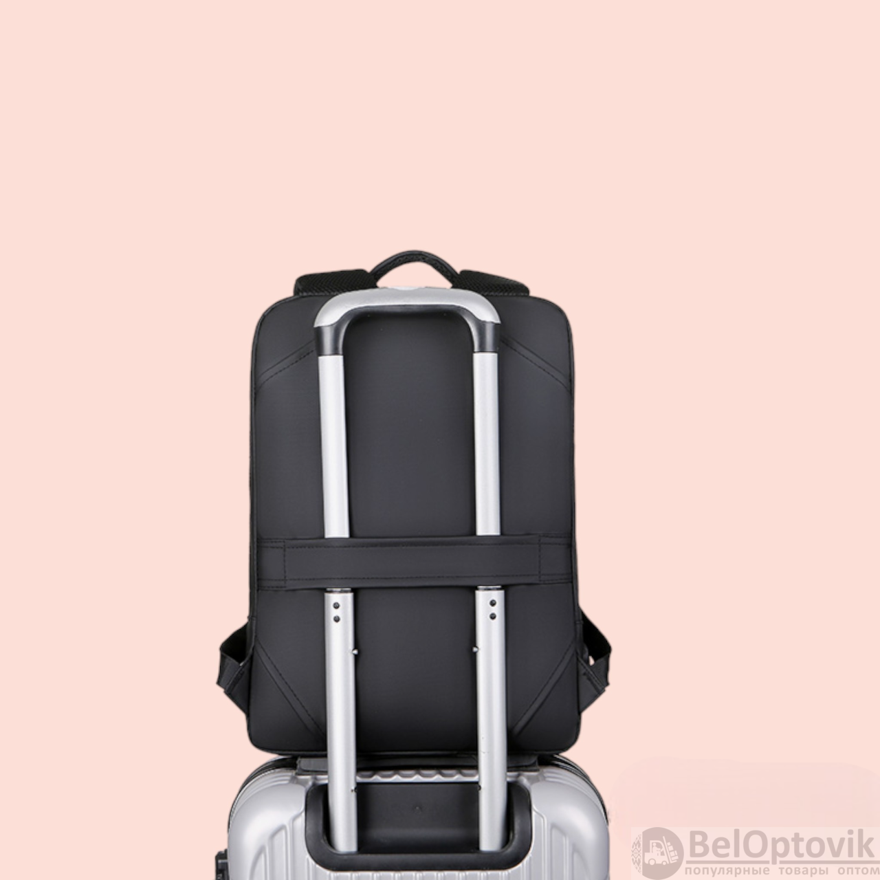 Городской рюкзак для ноутбука до 15,6" с креплением для чемодана и отделением для наплечных ремней, черный